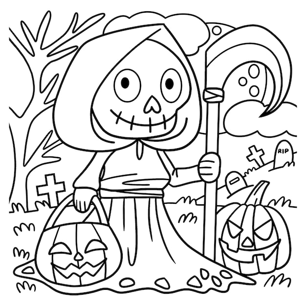 Reaper sosteniendo una guadaña Página para colorear de Halloween