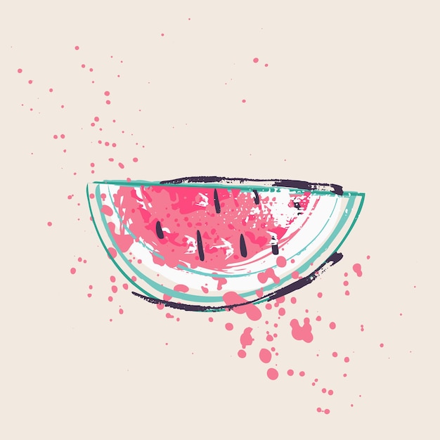 Rebanada de acuarela de sandía. Ilustración de vector dibujado a mano