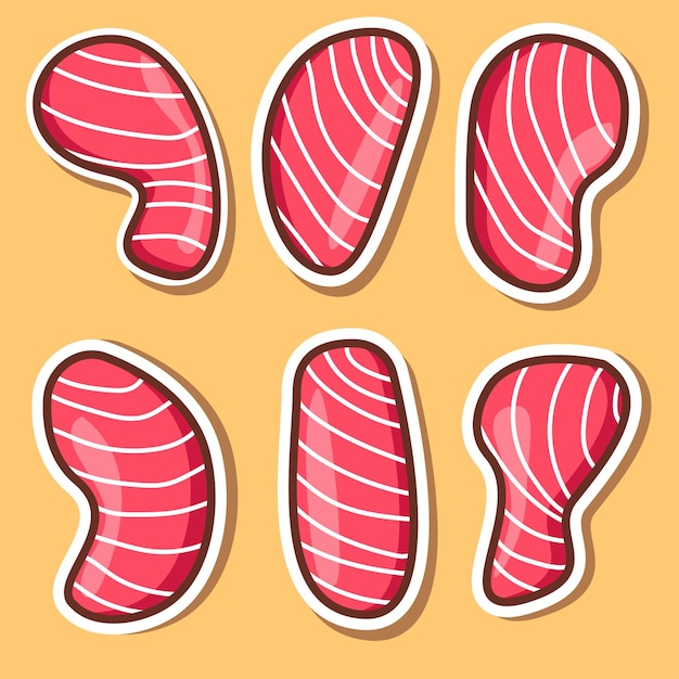 Rebanada de carne, con diferentes formas de ilustración y vector