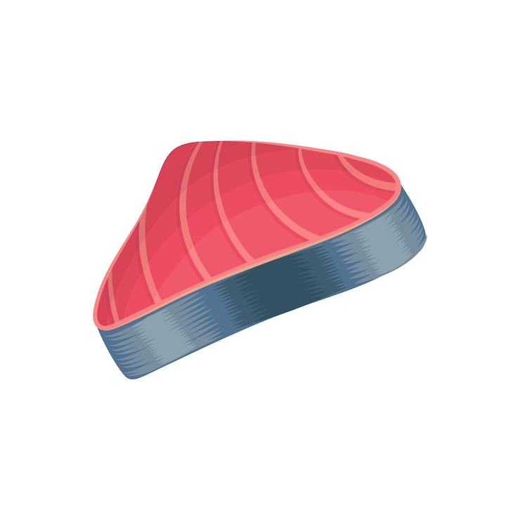 Vector rebanada de carne de pescado de atún crudo concepto de mariscos producto marino elemento de diseño gráfico para el menú del restaurante cartel publicitario o volante icono de vector plano de color