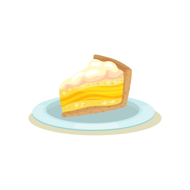 Vector rebanada de delicioso pastel de limón con crema pastel casero en plato postre sabroso diseño vectorial plano para el menú del café