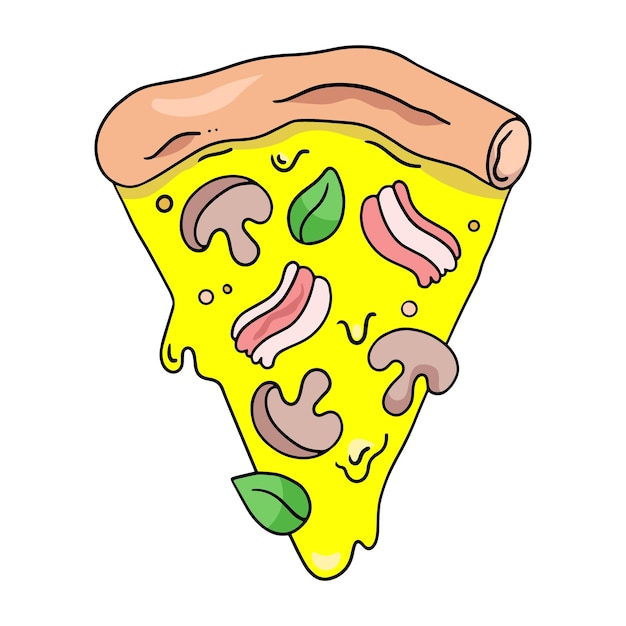 Una rebanada de elemento de diseño de vectores de pizza al estilo de garabatos aislados en un fondo blanco