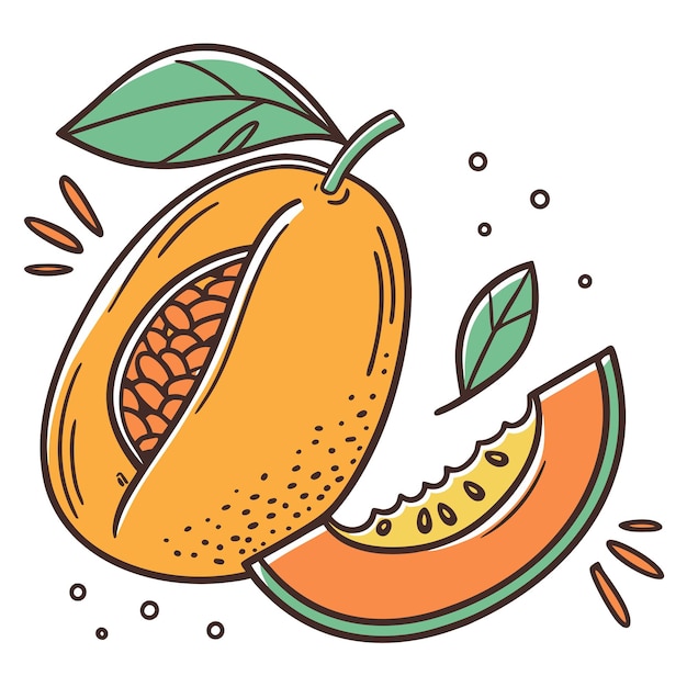 Una rebanada de fruta de mango con una ilustración vectorial de estilo dibujos animados