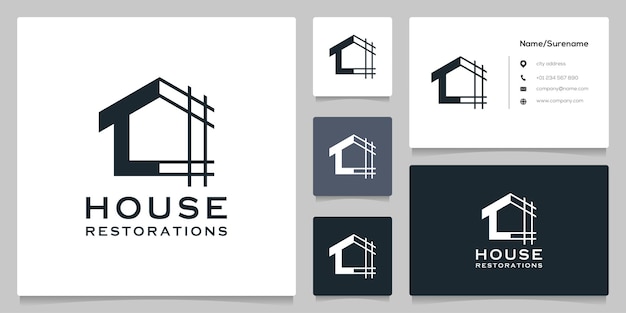 Rebanada de hogar renovaciones de bienes raíces conceptos simples diseño de logotipo de contorno de línea con tarjeta de visita