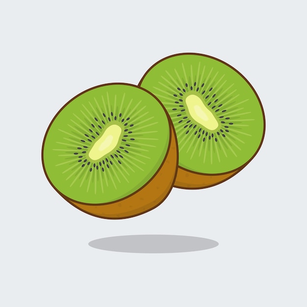 Rebanada de kiwi ilustración vectorial de dibujos animados kiwi fresco icono plano contorno kiwi