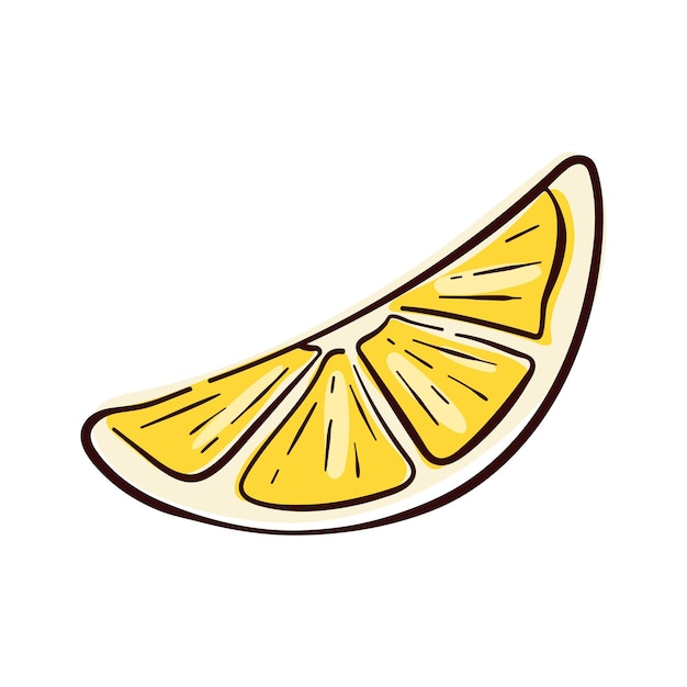 Rebanada de limón amarilla con textura jugosa en estilo plano sobre fondo blanco ideal para alimentos y bebidas saludables