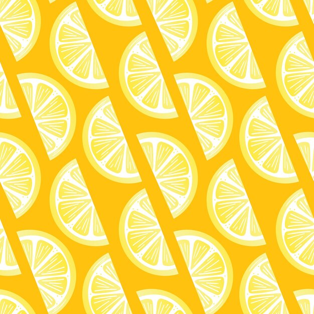 Rebanada de limón patrón de repetición vectorial sin costuras con fondo naranja