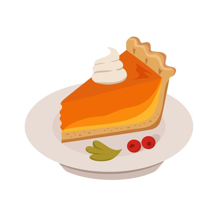 Vector rebanada de pastel de calabaza y crema batida ilustración vectorial sobre fondo blanco