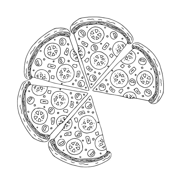Rebanada de pizza comida callejera dibujada a mano ilustración vectorial