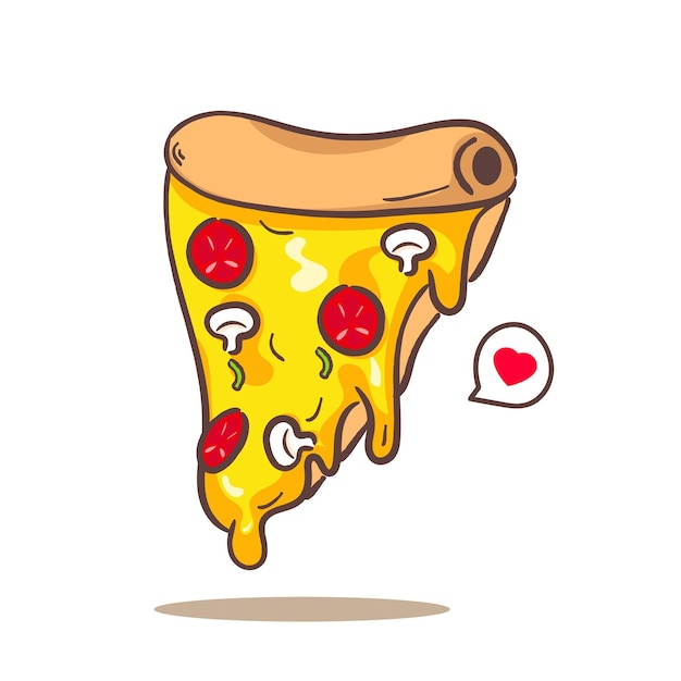 Rebanada de pizza derretida caricatura estilo plano Diseño de concepto de comida rápida Fondo blanco aislado