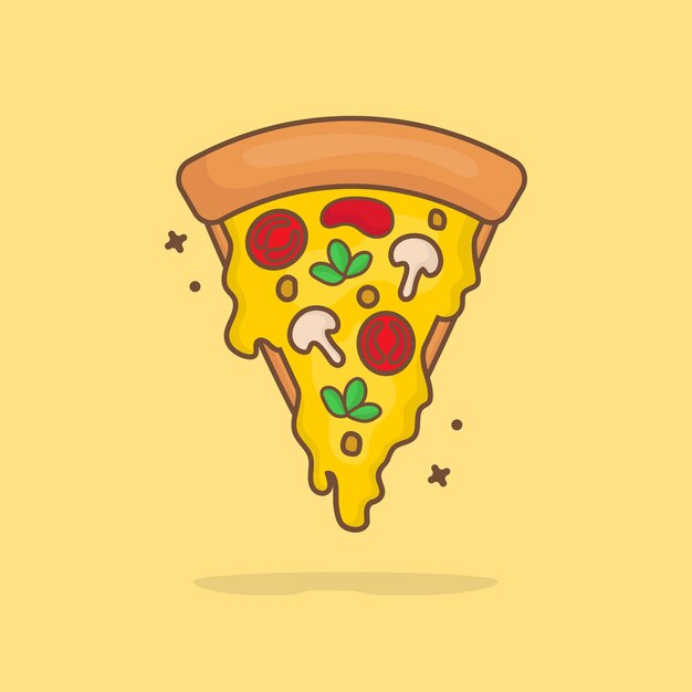 Rebanada de pizza derretida ilustración de dibujos animados. Concepto de icono de comida rápida aislado. Estilo de dibujos animados plana.