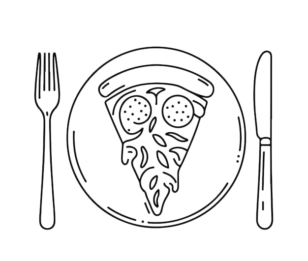 una rebanada de pizza dibujo de línea de arte