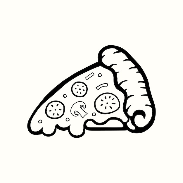 Rebanada de pizza con ilustración de comida de doodle de queso derretido