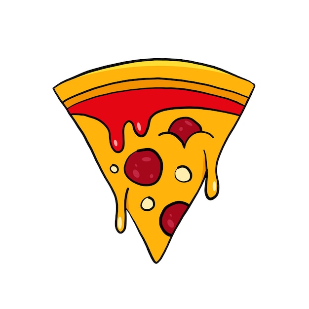 una rebanada de pizza ilustración vectorial dibujo de dibujos animados fondo blanco objeto aislado