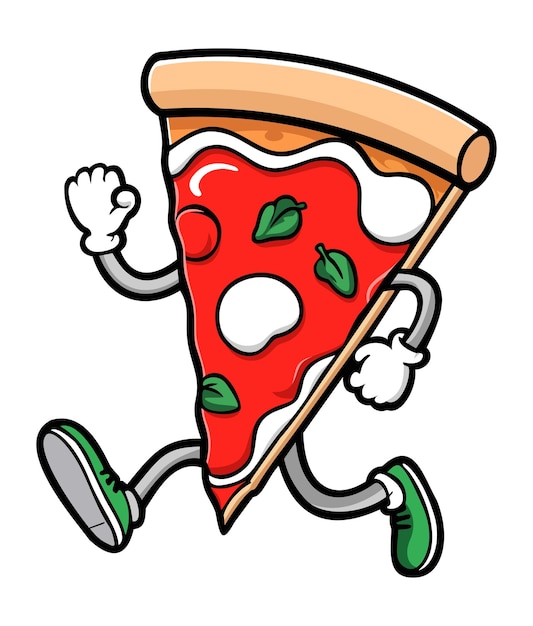 Una rebanada de pizza juguetona huyendo Vector una ilustración aislada de dibujos animados retro