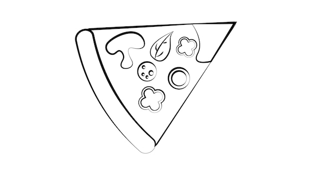 Rebanada de pizza en masa fina sobre un fondo blanco ilustración vectorial ilustración en blanco y negro