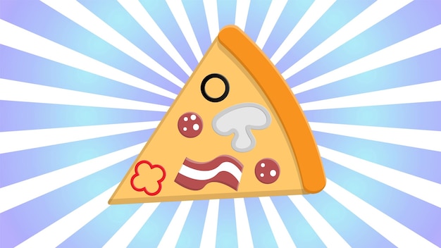 Rebanada de pizza en masa fina sobre un fondo retro azul y blanco ilustración vectorial pizza rellena