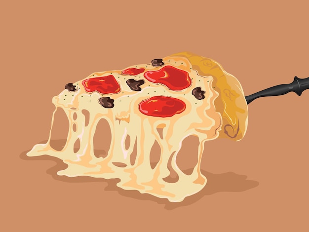 Rebanada de pizza con mucho queso ilustración vectorial