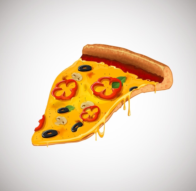 Vector una rebanada de pizza de pimienta con queso para diseño publicitario o negocio de restaurantes icono de la pizza italiana