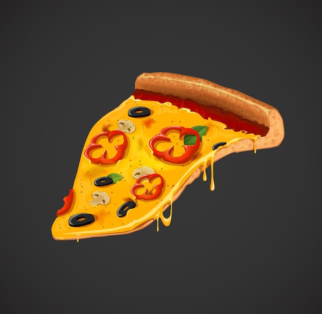 Vector una rebanada de pizza de pimienta con queso para diseño publicitario o negocio de restaurantes icono de la pizza italiana