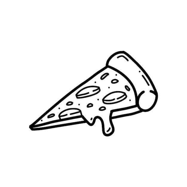 Rebanada de pizza con queso derretido doodle ilustración dibujada a mano