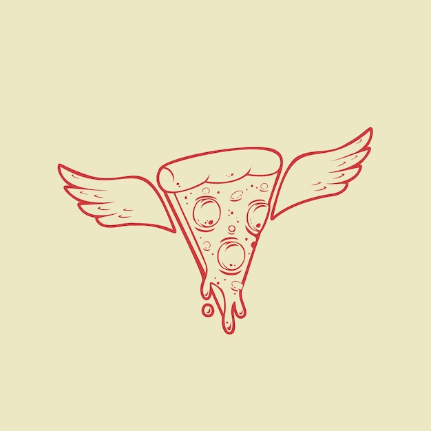 Rebanada de pizza de queso mozzarella de fusión con ilustración de ala logo icono rebanada de ala de pizza ilustración monocromática