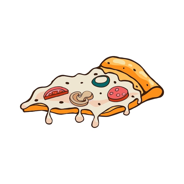 Rebanada de pizza con queso salami y champiñones ilustración vectorial