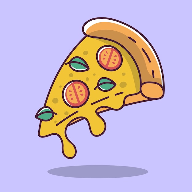 Rebanada de pizza con queso y tomates ilustración de estilo de dibujos animados ilustración vectorial