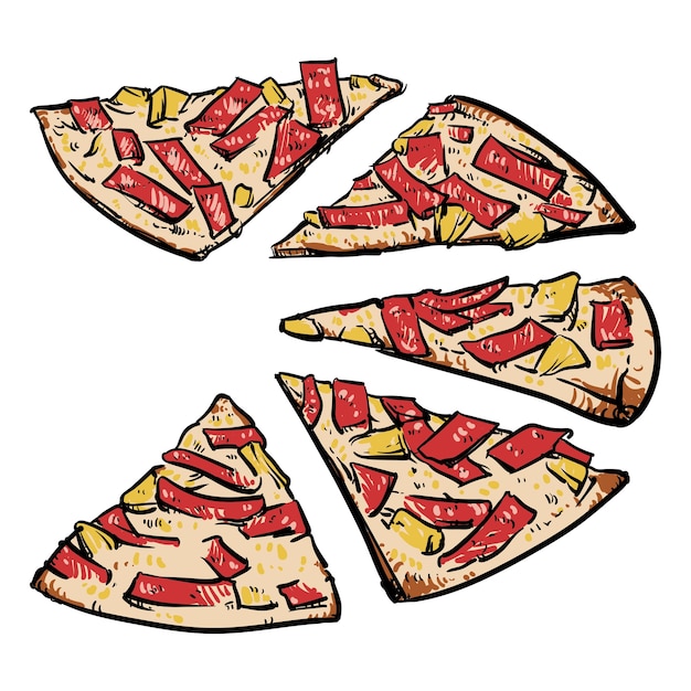 Vector rebanada de pizza sobre un fondo blanco