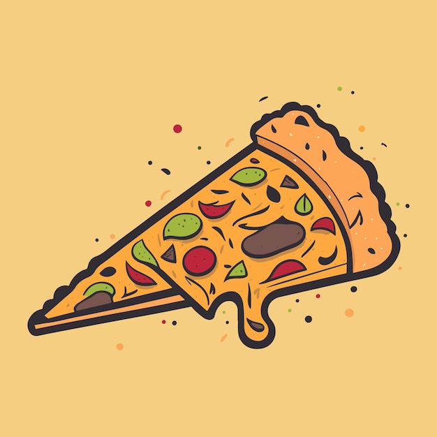 Una rebanada de pizza vector lindo queso minimalista simple derritiéndose encima de la ilustración plana de pizza fa