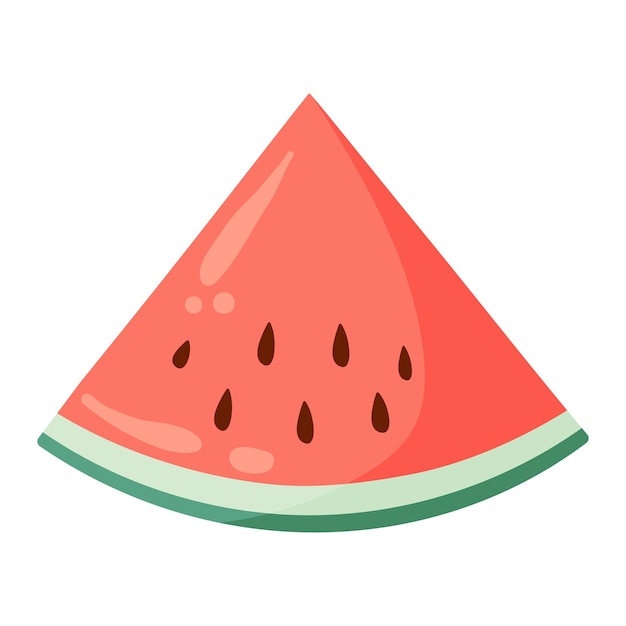 Rebanada de sandía con corteza verde vibrante y carne roja con semillas negras Ilustración vectorial plana dibujo de frutas de verano para alimentos icono de menú gráfico logotipos tarjeta postal tarjeta de felicitación invitación o impresión