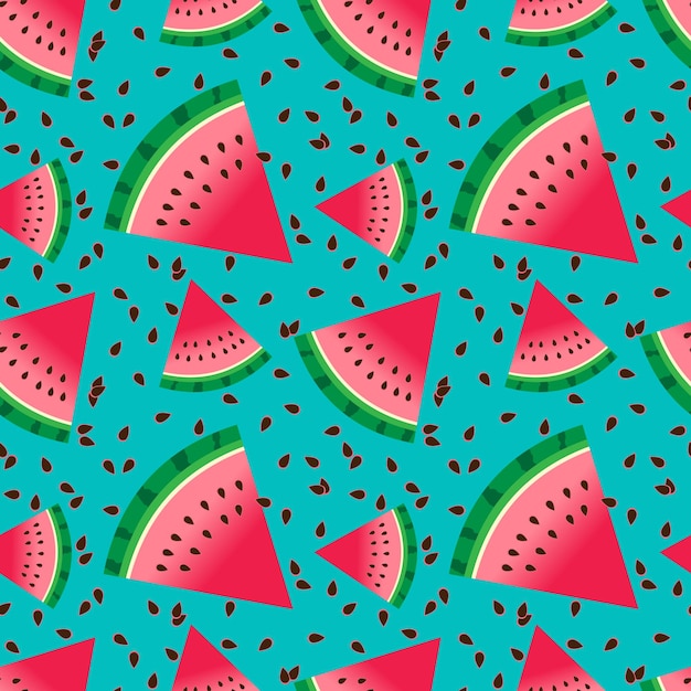Rebanada de sandía fresca vector de patrones sin fisuras Fondo de cuña de sandía Telón de fondo de fruta madura