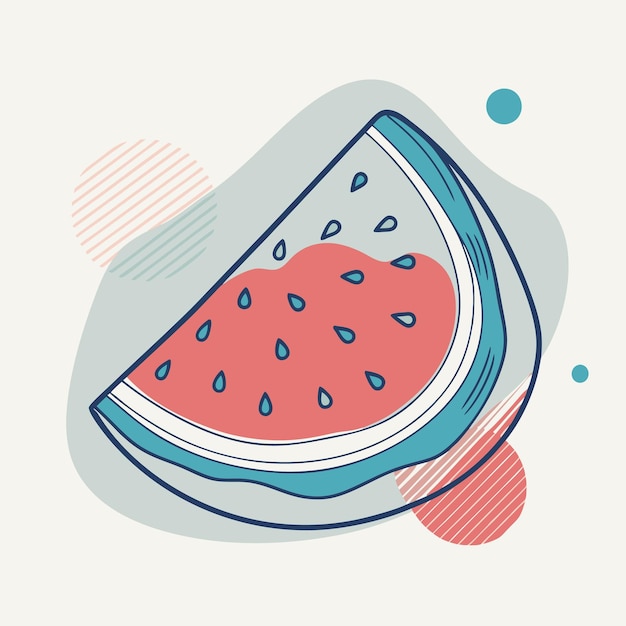 Rebanada de sandía ilustrada con formas abstractas
