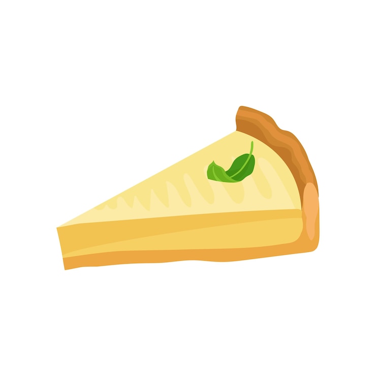Vector rebanada de tarta de queso con hoja verde encima sabroso postre de limón comida dulce vector plano para menú de café o libro de recetas