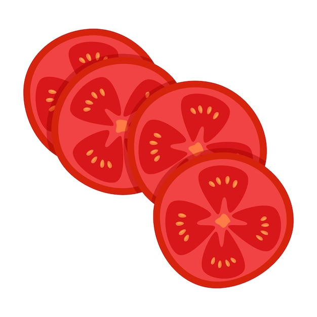 Rebanada de tomate rojo aislado en blanco Ícono de tomate para decoración de alimentos Ilustración vectorial de dibujos animados planos