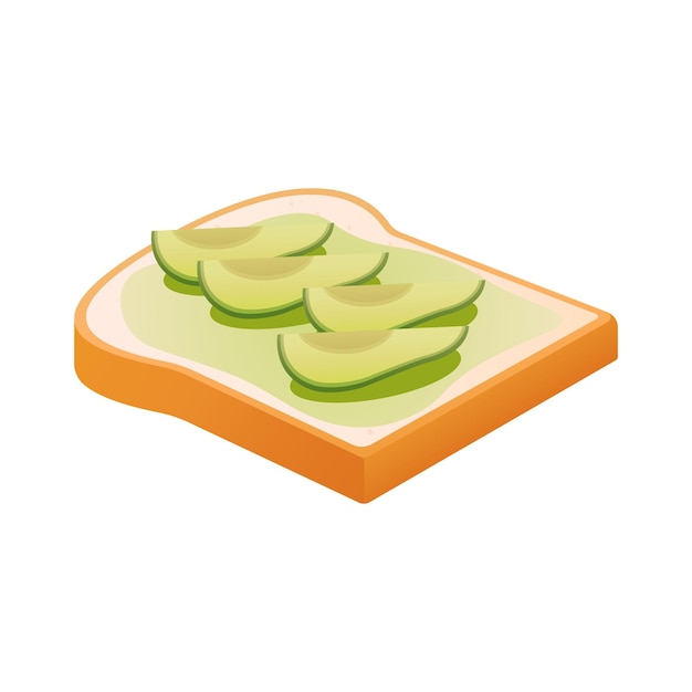 Rebanadas de aguacate en la ilustración vectorial del pan pan en rebanadas blancas rosta de desayuno deliciosa