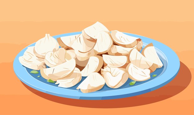 rebanadas de ajo en el plato vector plano ilustración de estilo vectorial aislado