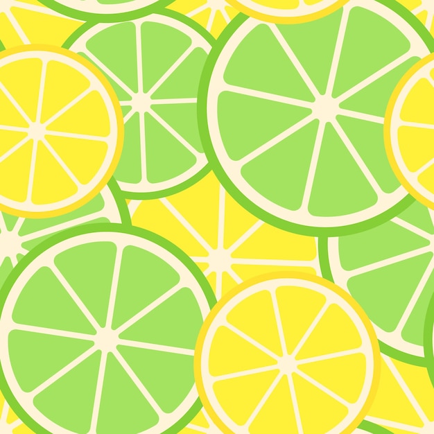 Rebanadas de limón y lima patrón sin costuras vectorial en verde pastel suave amarillo beige
