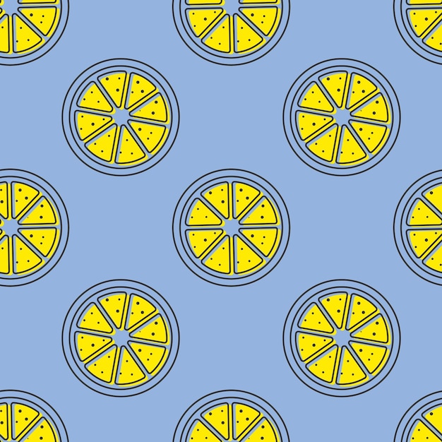 Las rebanadas de limón con un patrón sin costuras sobre un fondo azul Ilustración vectorial