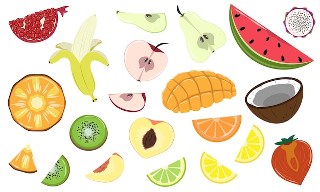 Rebanadas y mitades de diferentes frutas
