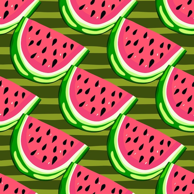 Rebanadas de sandía dibujadas a mano de patrones sin fisuras Fondo de pantalla sin fin de sandías lindas Telón de fondo de fruta divertida