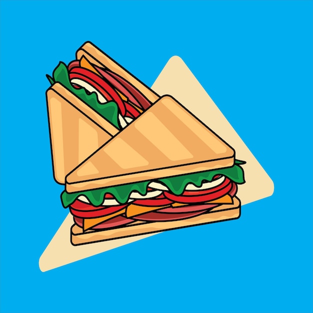 Vector rebanadas de sándwich dibujadas a mano sobre fondo azul
