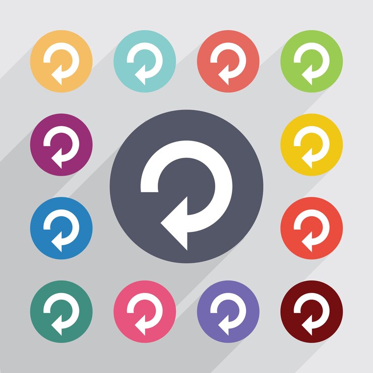 Vector recargar, conjunto de iconos planos. botones redondos de colores. vector
