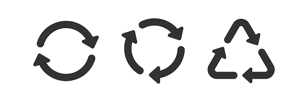Recargar icono de flecha Reciclar basura establecer signos Reutilizar símbolo Símbolos de ciclo Repetir iconos Color negro Vector signo aislado