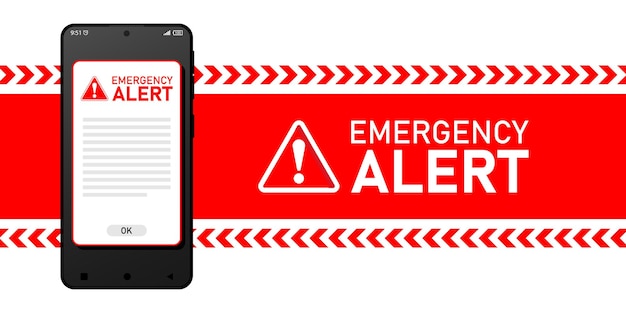 Recepción de alertas de emergencia en el dispositivo telefónico con notificación de advertencia Ilustración vectorial plana