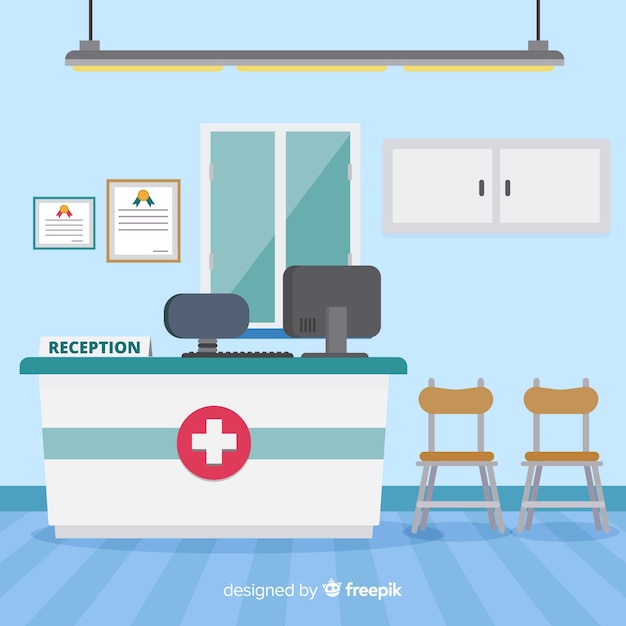 Vector recepción de hospital con diseño plano