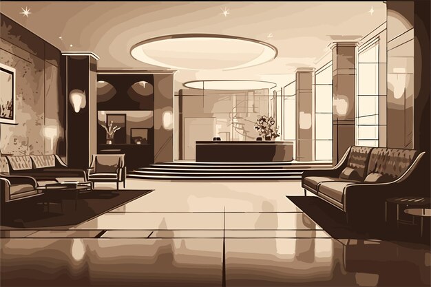 Vector recepción y salón de un hotel de lujo moderno ilustración de arte vectorial