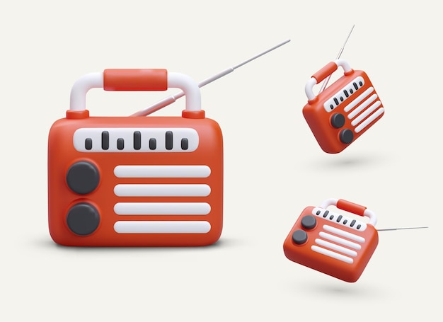 Receptor de radio 3D portátil rojo con botones de sintonización y visualización de ondas