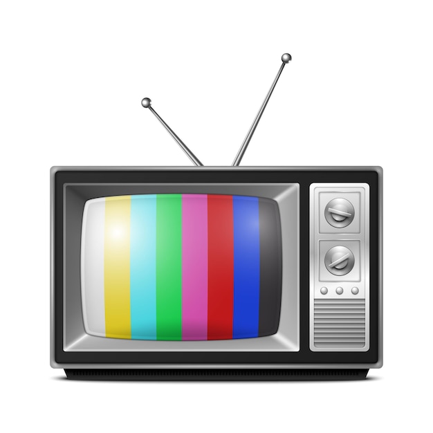 Receptor de televisión de pantalla de rayas retro vectorial 3D realista aislado en blanco