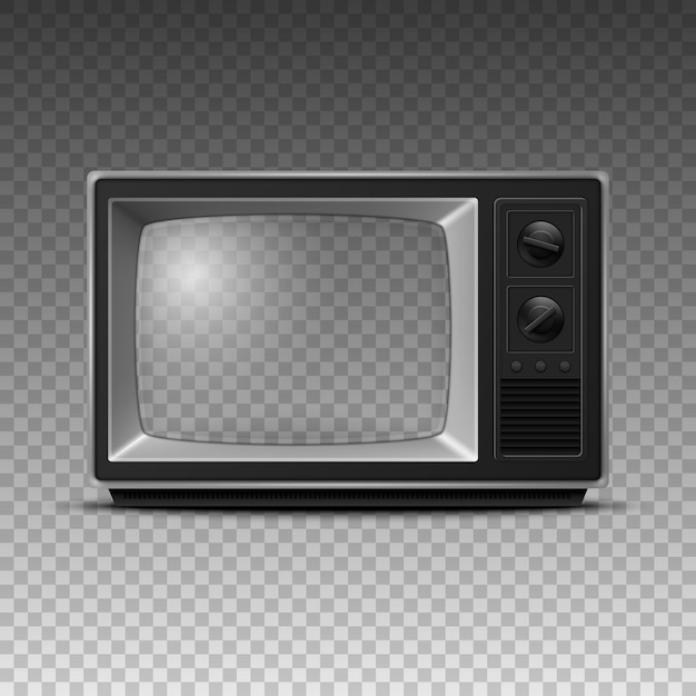 Receptor de TV retro vectorial 3D realista en primer plano aislado en un televisor vintage blanco